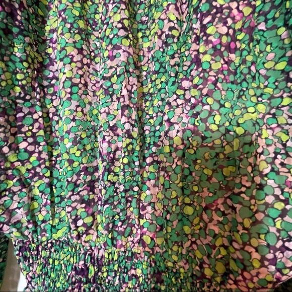 BCBGMaxAzria Split Sleeve Stunning Green Purple Watercolor Silk Tunic XS - Picture 14 of 16